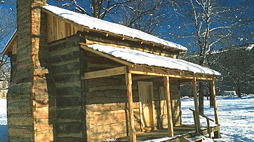 Replica of the one-room log cabin, home of the Pittsburgh Academy