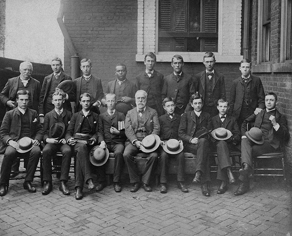 1884 Freshman class, with Prof. Rohrback (middle) and Chancellor Goff